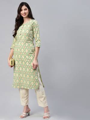 Green printed cotton ethnic-kurtis 1