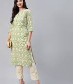 Green printed cotton ethnic-kurtis