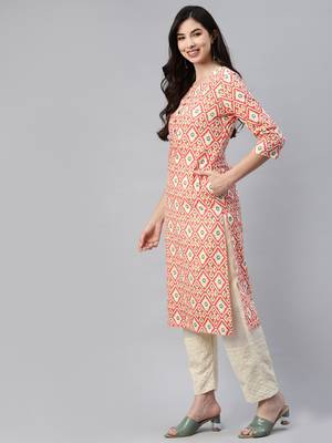 Red printed cotton ethnic-kurtis 3