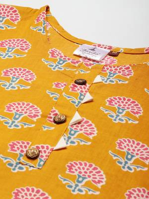 Yellow printed cotton ethnic-kurtis 5