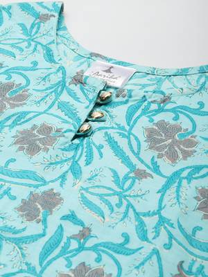 Turquoise printed cotton ethnic-kurtis 5