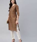 Brown printed cotton ethnic-kurtis