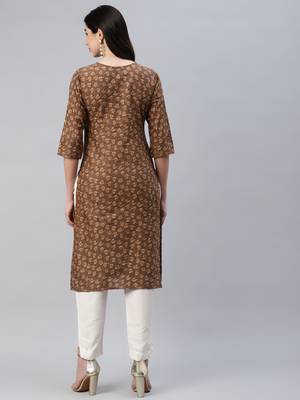 Brown printed cotton ethnic-kurtis 4