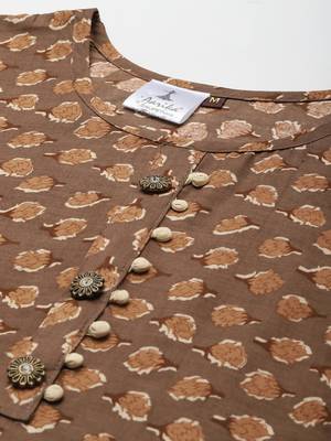 Brown printed cotton ethnic-kurtis 5