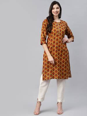 Mustard printed cotton ethnic-kurtis 2