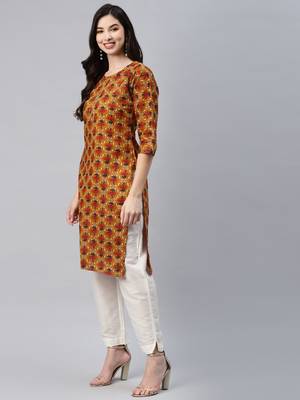 Mustard printed cotton ethnic-kurtis 3