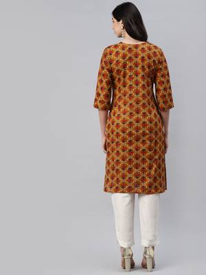 Mustard printed cotton ethnic-kurtis 4