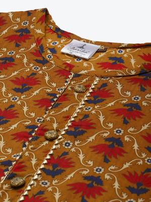 Mustard printed cotton ethnic-kurtis 5