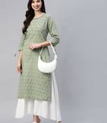 Green printed cotton ethnic-kurtis