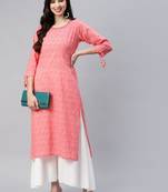 Pink printed cotton ethnic-kurtis