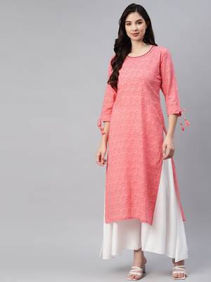 Pink printed cotton ethnic-kurtis 2