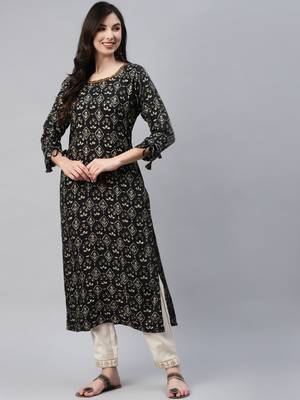 Black printed cotton ethnic-kurtis 2