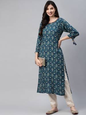 Blue printed cotton ethnic-kurtis 1