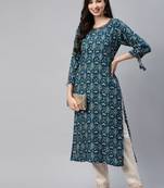 Blue printed cotton ethnic-kurtis
