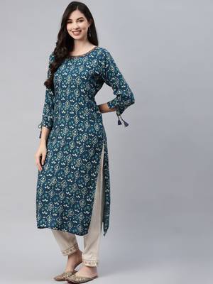 Blue printed cotton ethnic-kurtis 3