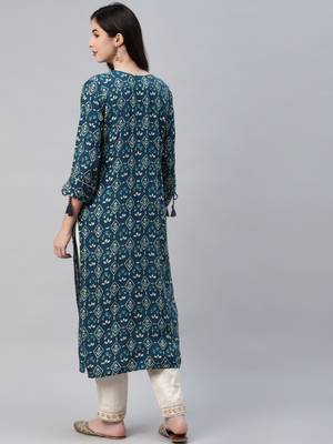 Blue printed cotton ethnic-kurtis 4