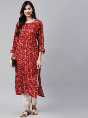 Maroon printed cotton ethnic-kurtis 1