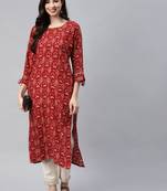 Maroon printed cotton ethnic-kurtis