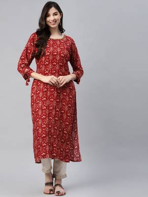 Maroon printed cotton ethnic-kurtis 2