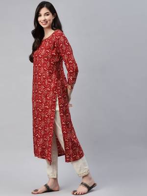 Maroon printed cotton ethnic-kurtis 3