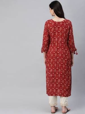 Maroon printed cotton ethnic-kurtis 4