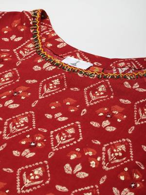 Maroon printed cotton ethnic-kurtis 5