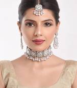 Silver pearl necklace-sets