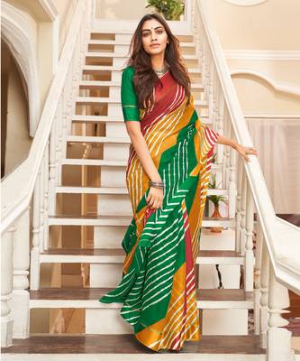 Multicolor printed cotton saree with blouse 1