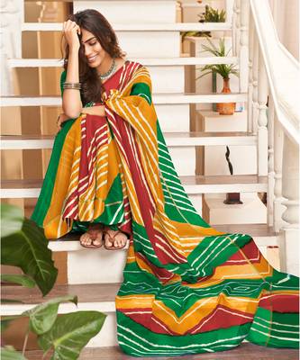 Multicolor printed cotton saree with blouse 2