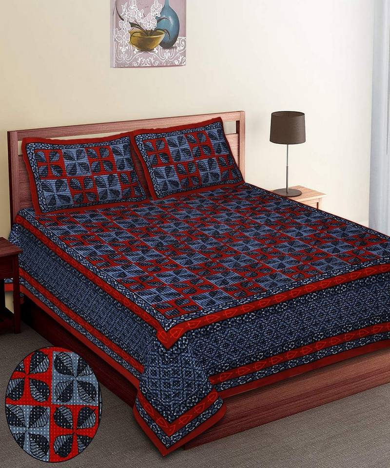 Jaipuri printed Double Bed Bedsheet with 2 Pillow covers