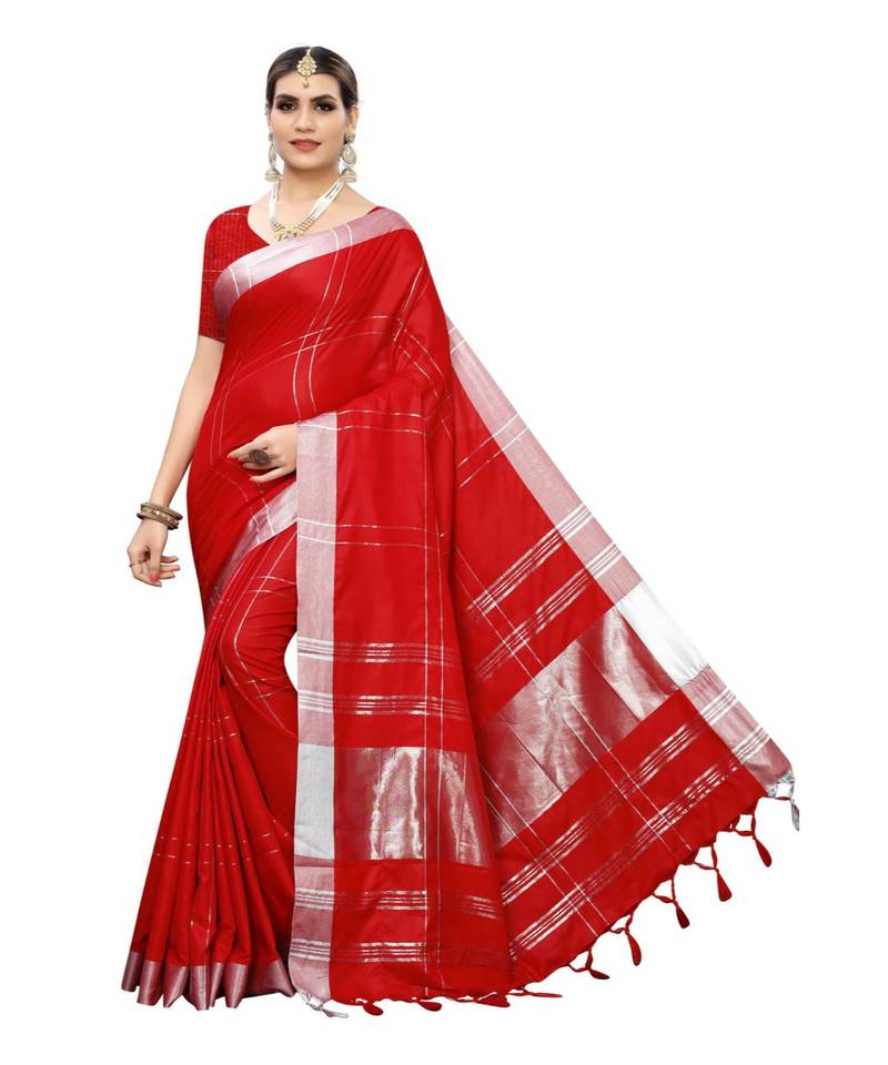 CLOTH BOOST Presenting For Women's Beautiful Party & Festive Saree Red cotton sarees
