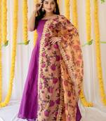 Purple Rayon Designer Gown With organza Dupatta