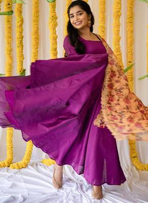 Purple Rayon Designer Gown With organza Dupatta 2