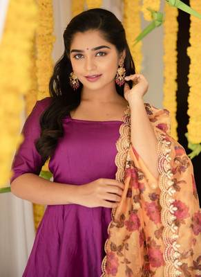 Purple Rayon Designer Gown With organza Dupatta 3
