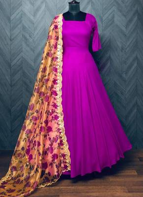 Purple Rayon Designer Gown With organza Dupatta 5