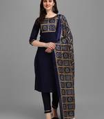 Women's Straight Art Silk Kurta with Pant and Dupatta