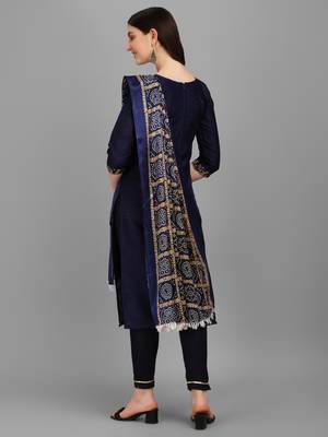 Women's Straight Art Silk Kurta with Pant and Dupatta 2