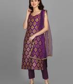 Women's Silk Blend Woven Design Kurta with Pant and Dupatta Set