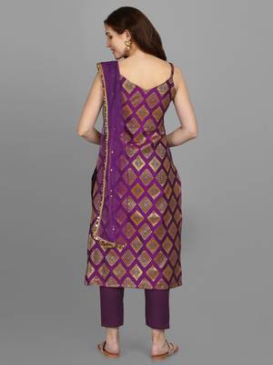 Women's Silk Blend Woven Design Kurta with Pant and Dupatta Set 2
