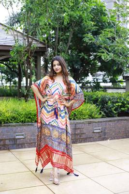 multi colour pure gaji silk kaftan  1