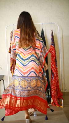 multi colour pure gaji silk kaftan  2