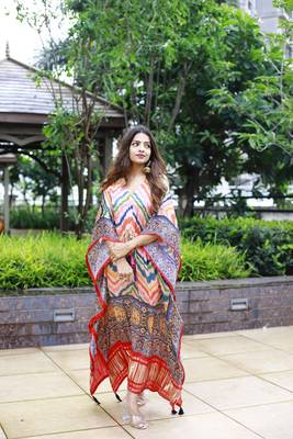 multi colour pure gaji silk kaftan  4