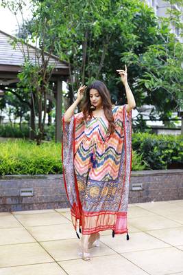 multi colour pure gaji silk kaftan  5