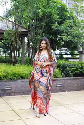 multi colour pure gaji silk kaftan  6