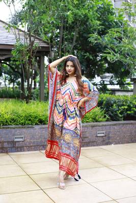 multi colour pure gaji silk kaftan  7
