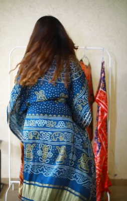 Blue colour pure gaji silk kaftan  2