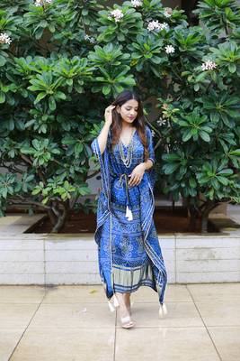Blue colour pure gaji silk kaftan  5