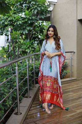 White colour pure gaji silk kaftan  1