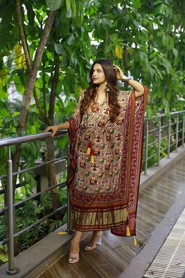 Marron colour pure gaji silk kaftan  1