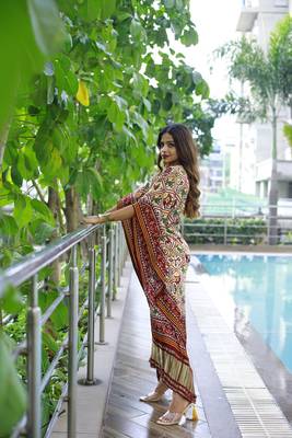 Marron colour pure gaji silk kaftan  2